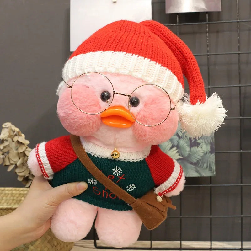 30cm Cute Cafe Pink Duck Stuffed Plush Animals Toy Wear Glasses And Hoodie Soft Doll Girl Birthday Creative Gift For Girls