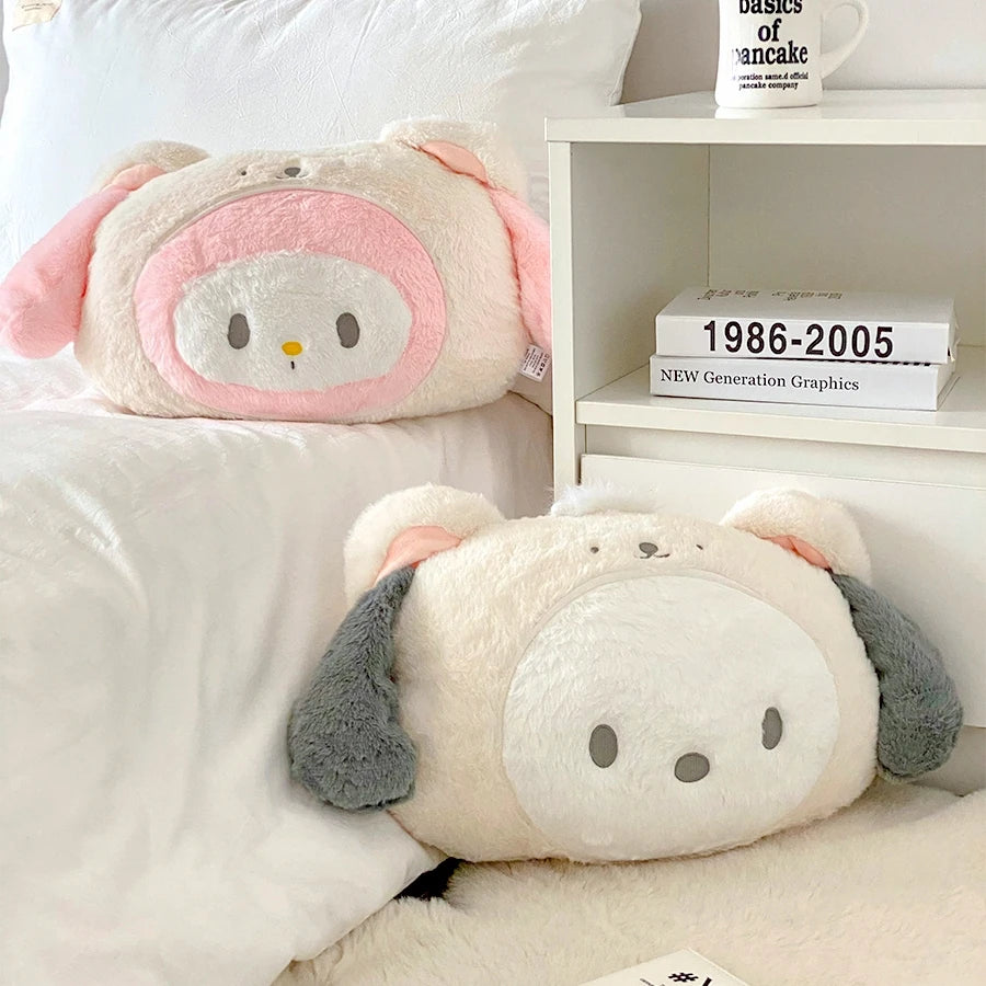 Sanrio My Melody Pochacco Turn Into White Bear Plush Toy Comfortable Stuffed Anime Pillow Blanket Back Cushion Xmas Gifts