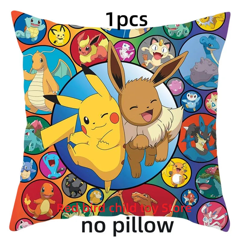 45X45CM Pokémon Pikachu Eevee Anime Short Plush Cute Cartoon Pillowcase Home Sofa Office Cushion Pillow Cushion Cover Wholesale