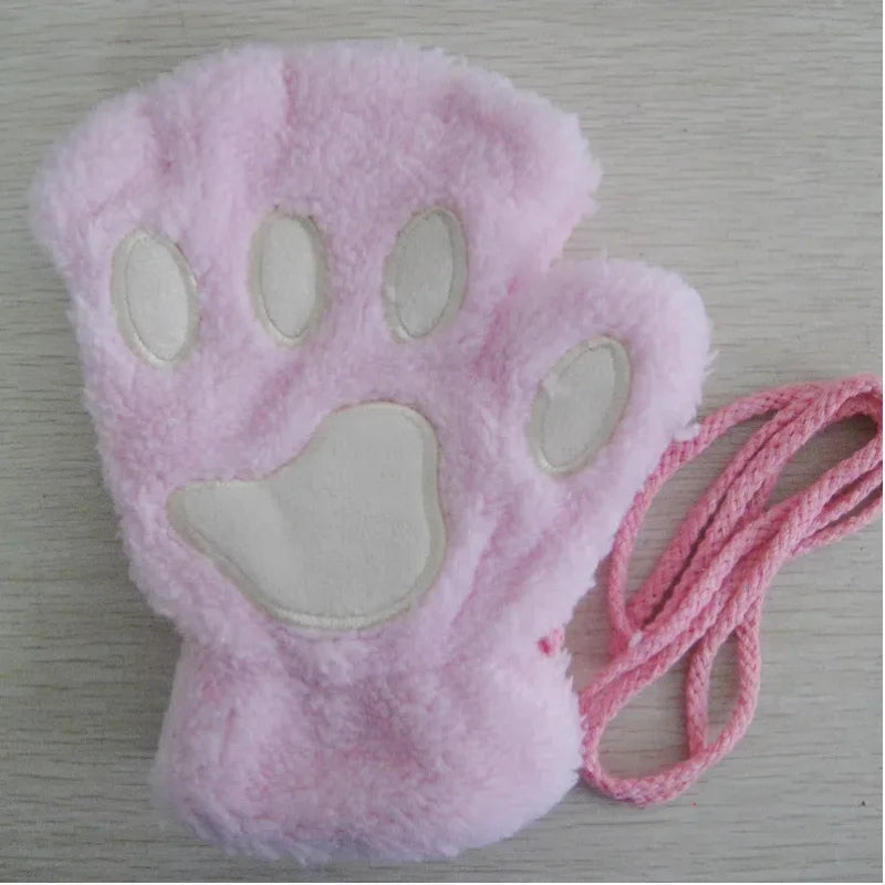 Cartoon Cute Cat Claw Paw Gloves Women Plush Mittens Warm Soft Plush Short Fingerless Fluffy Bear Cat Gloves Costume Half Finger