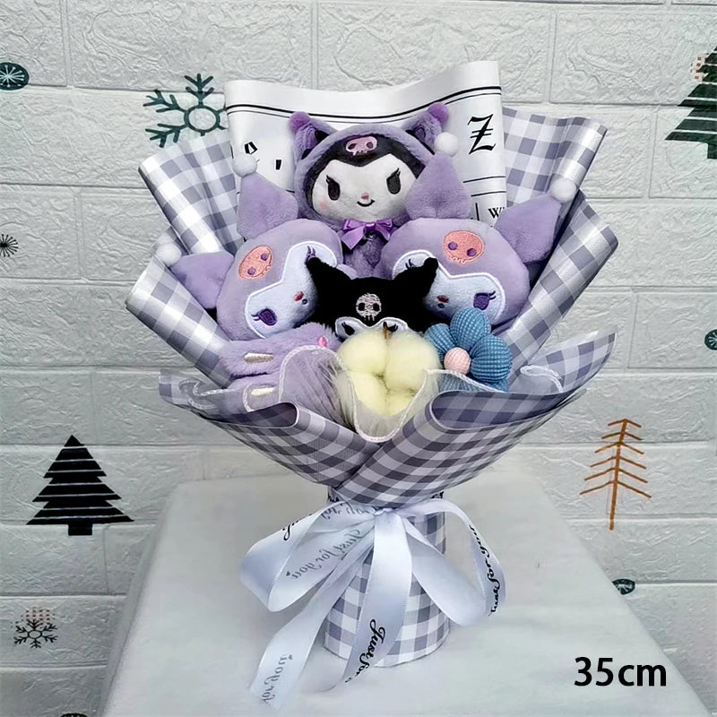 Sanrio Kuromi Plush Bouquet Hello Kitty Melody Cinnamoroll Anime Doll Toy Valentine's Day Christmas Graduation Girls Friend Gift