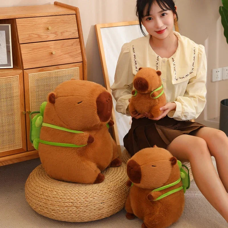 Capibala Giant Plush Doll Strawberry Hat Kawaii Animal Doll Capybara Plush Toy Children'S Kids Gift Soft Stuff Plushie Toy