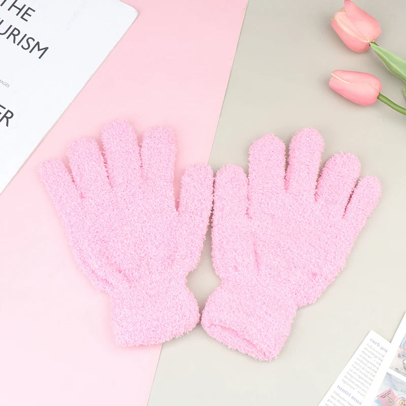 Lovely Coral Velvet Furry Breathable Gloves Winter Solid Color Versatile Plush Thickened Cold-proof