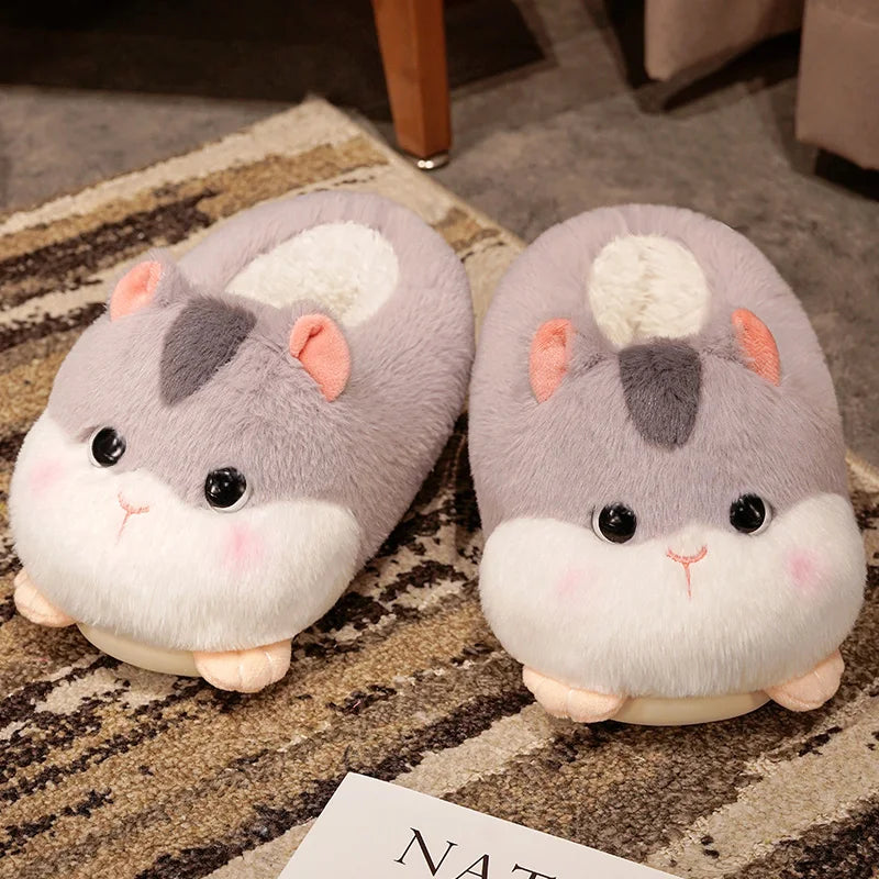 Cartoon Cute Warm Winter Slippers Kawaii Hamster Plush Shoes Soft Sole Flat Home Cotton Shoes Girl Women Adults Floor Shoes