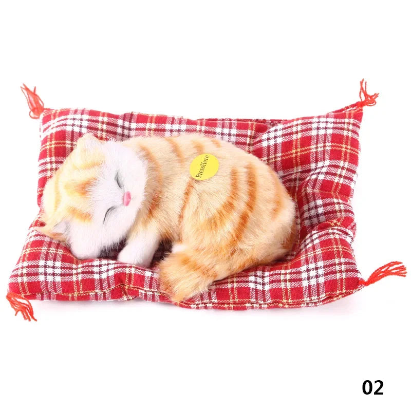 Simulation Cute Animal Doll Plush Sleeping Cats Toy with Sound Children Christmas Gift Party Decor Kids Birthday Gift