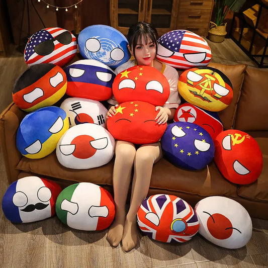 World Flag Throw Pillow Soft Polish Ball Large National Flag Round Pillow Dolls Children's Doll Cushion Plush Toy Christmas Gift