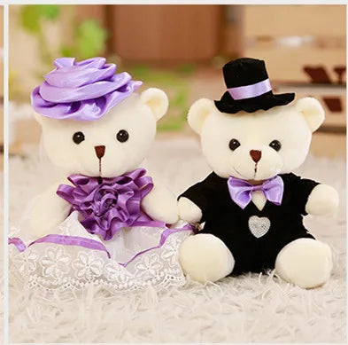 Babiqu 2pcs/lot 18cm Lovely Couple Bear Wedding  Bear Plush Toys Wedding Gift Bride & Groom Bear Bouquet DOLL Gift for Girl