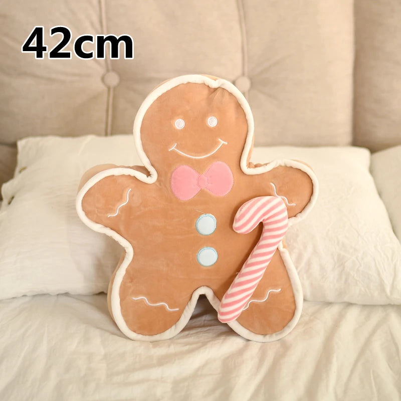 Cute Gingerbread Man Throw Pillow Christmas Tree Plush Toy Girly Room Decoration Lying Elk Plushies Soft Gifts For Girl