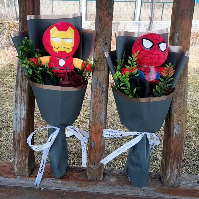 Graduation Plush Bouquet Super Hero Spider-Man Iron Man Superman Captain America Plush Stuffed Toy Kids Day Birthday Gifts