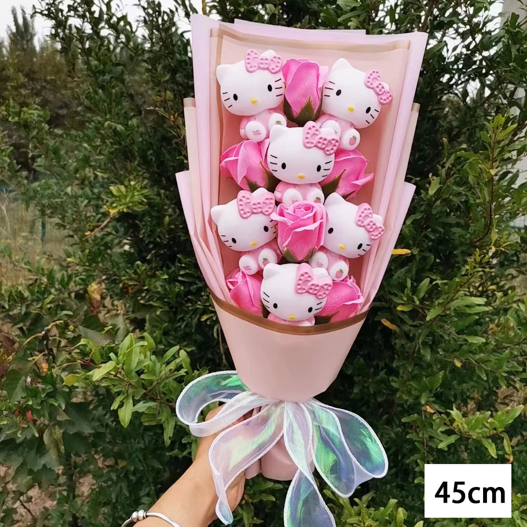 Anime Sanrio Hello Kitty Doll Cartoon Plush Bouquet Rose Soap Flowers Wedding Party Decoration Christmas Valentine's Day Gift