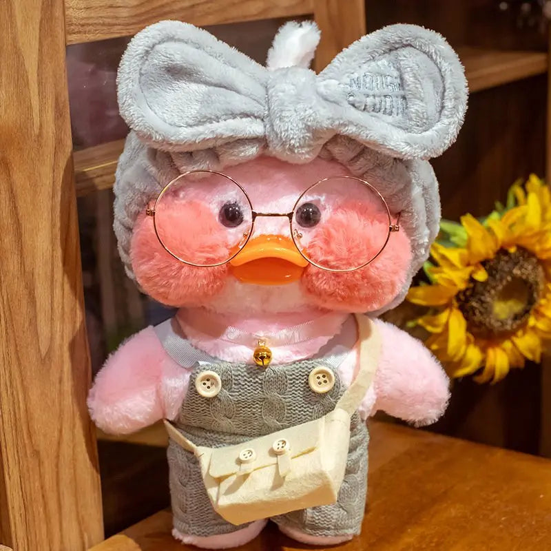 30cm Cute Cafe Pink Duck Stuffed Plush Animals Toy Wear Glasses And Clothes Soft Doll Girl Birthday Creative Gift For Girls