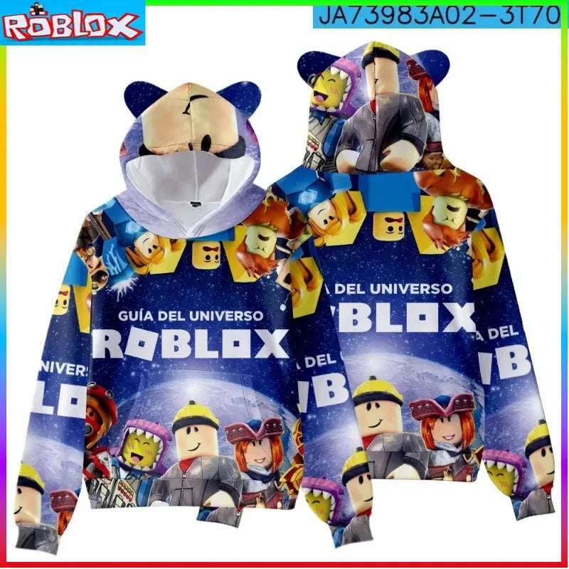 ROBLOX Children's Clothing Cat Ear Hooded Digital Printed Hooded Sweatshirt for Children Tiny Cottons Kids Winter 2024 Fantasy