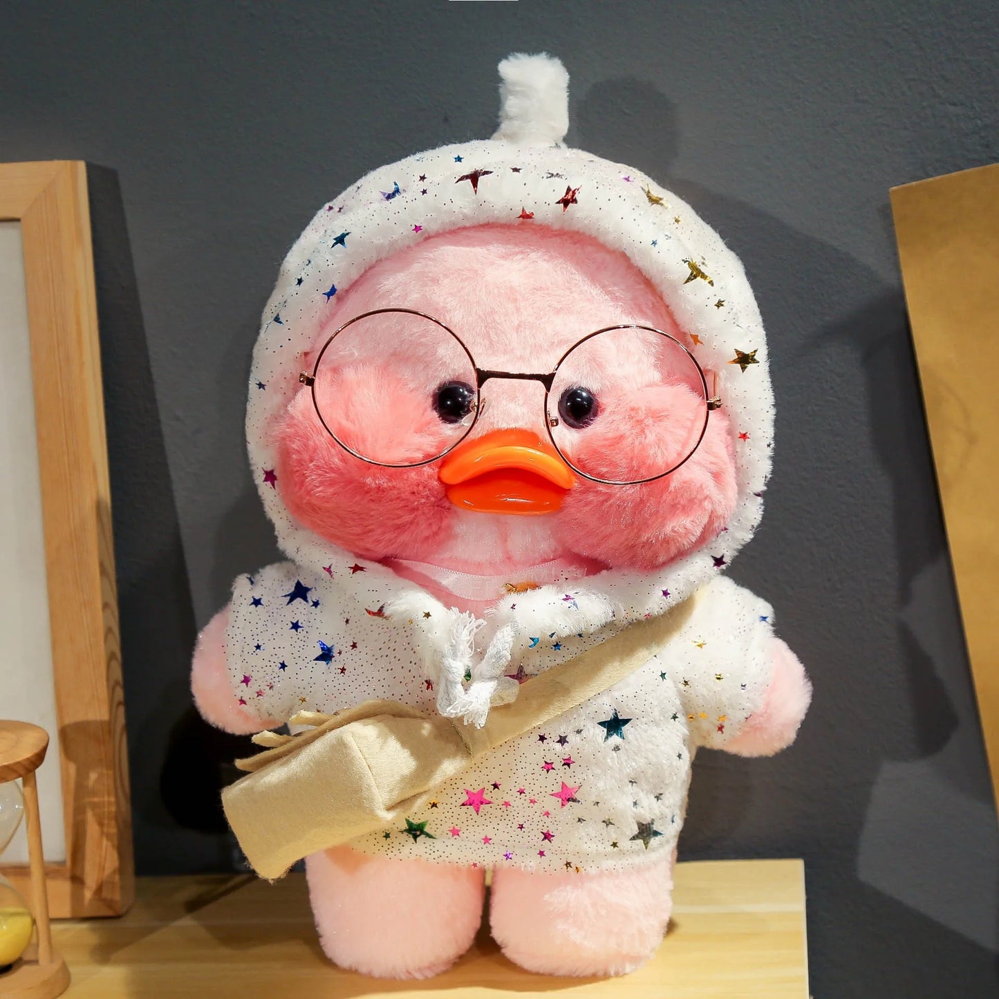 30cm Cute Cafe Pink Duck Stuffed Plush Animals Toy Wear Glasses And Hoodie Soft Doll Girl Birthday Creative Gift For Girls