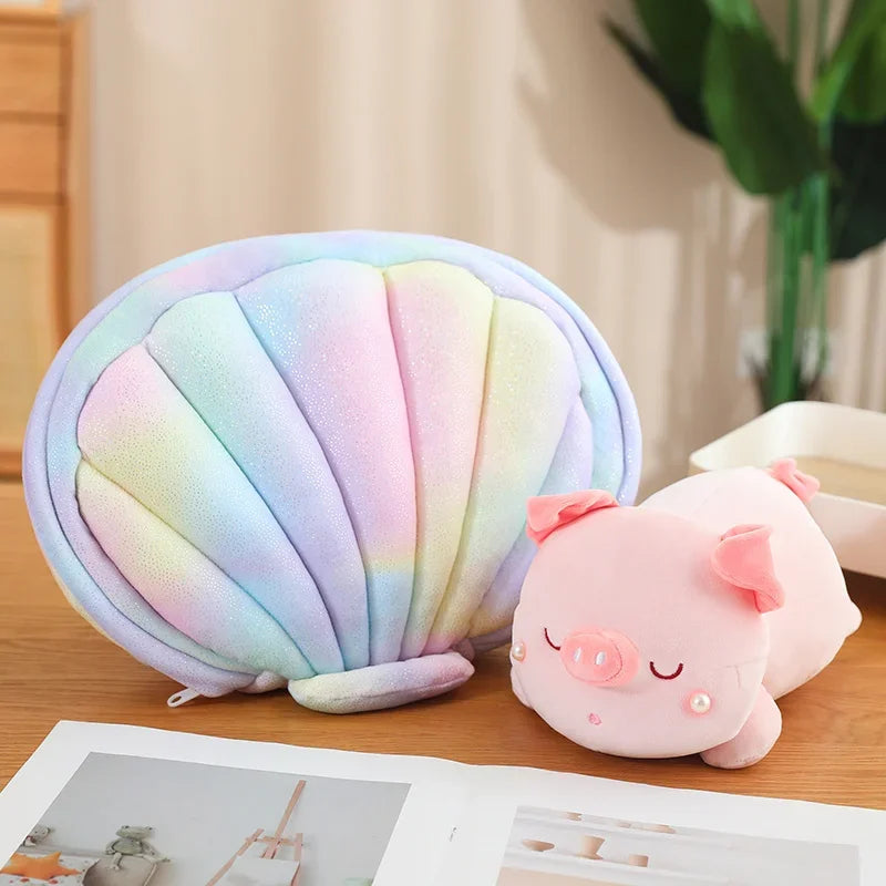 New Kawaii Pink Piggy Doll Stuffed Inside the Shell Plush Toy Pig Hided in the Conch Birthday Present