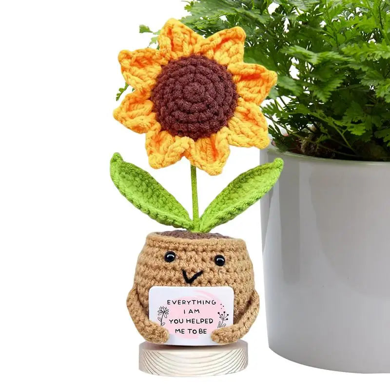 Sunflower Crochet Doll Plush Wool Cheer Up Decor Crochet Desk Decor Plant Knitting Toy For Christmas Stocking Stuffer