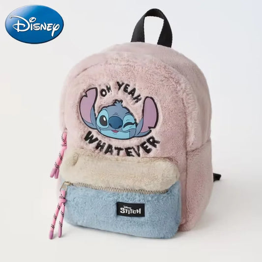 Disney New Cartoon Stitch Plush Children's School Bag Kindergarten Cute Fashion Color Blocking Backpack Mini Backpack