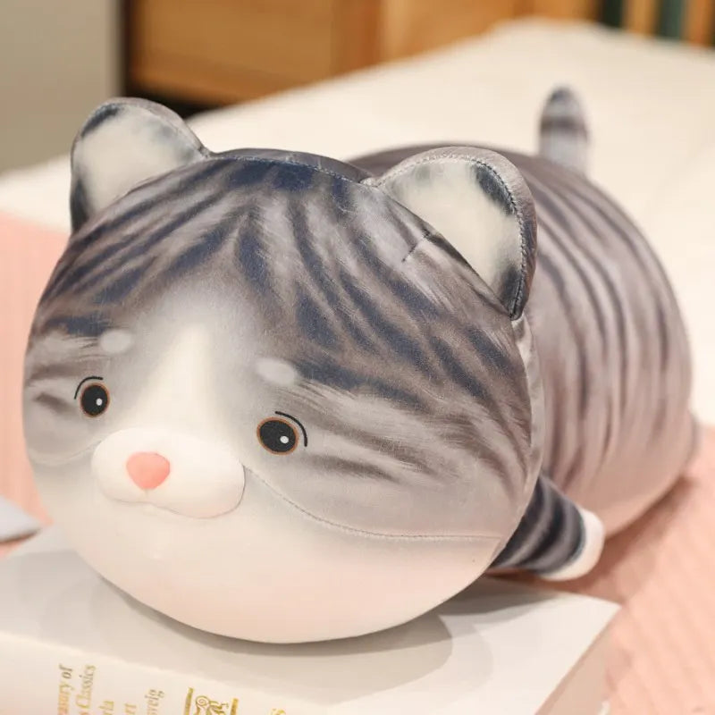 30cm-70cm Cartoon Cat Cute Round Face Animal Plush Gray Stripes Tabby Cat Big Eyes Lifelike Doll Home Decro Gift For Children