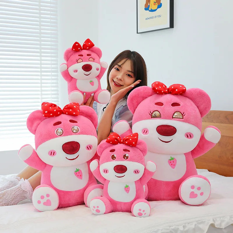 25/40cm Cute Pink Strawberry Bear Plush Toy Large Cute Bear Doll Girls Sleep Pillow Valentine's Day Room Decoration Gift