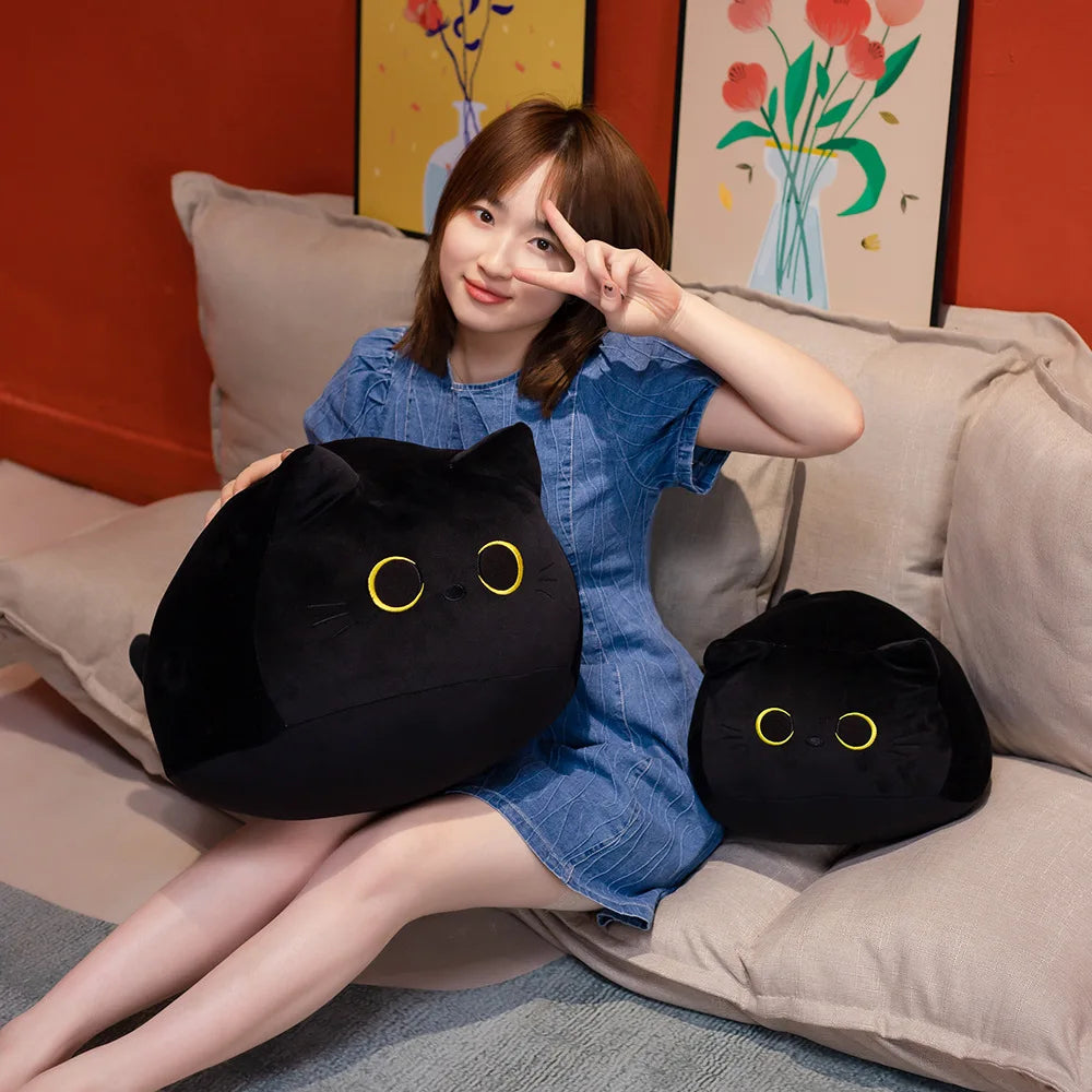 18cm/40cm/55cm Black Cat Shaped Soft Plush Pillows Doll Lovely Cartoon Animal Stuffed Toys Girls Birthday Gifts Ornaments