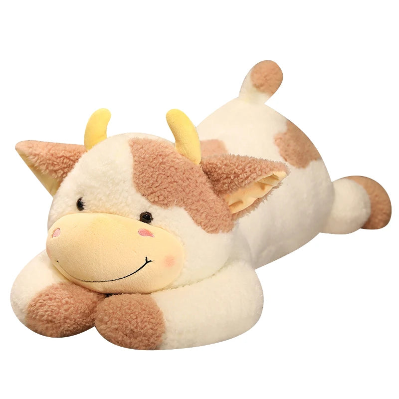 90/110cm Lovely Giant Lying Cow Long Plush Throw Pillow Stuffed Animal Milk Cattle Doll Bed Sleeping Pillow Cushion Home Decor