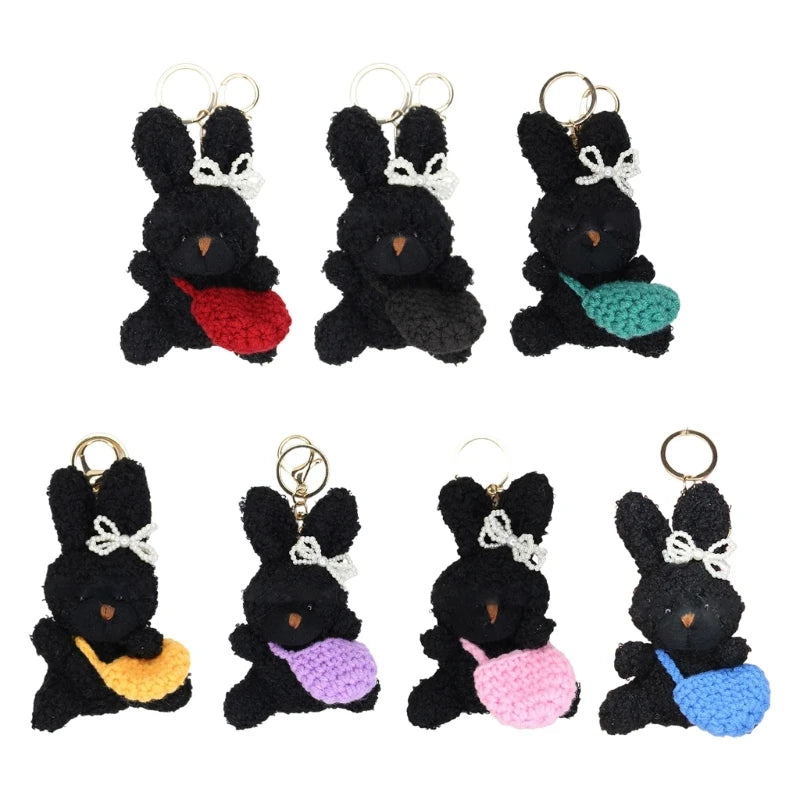 Bowknot Curly Rabbit Keyring Lovely Plush Animal Keychain Versatile Key Rings with Bag Pendant Fashionable Accessory