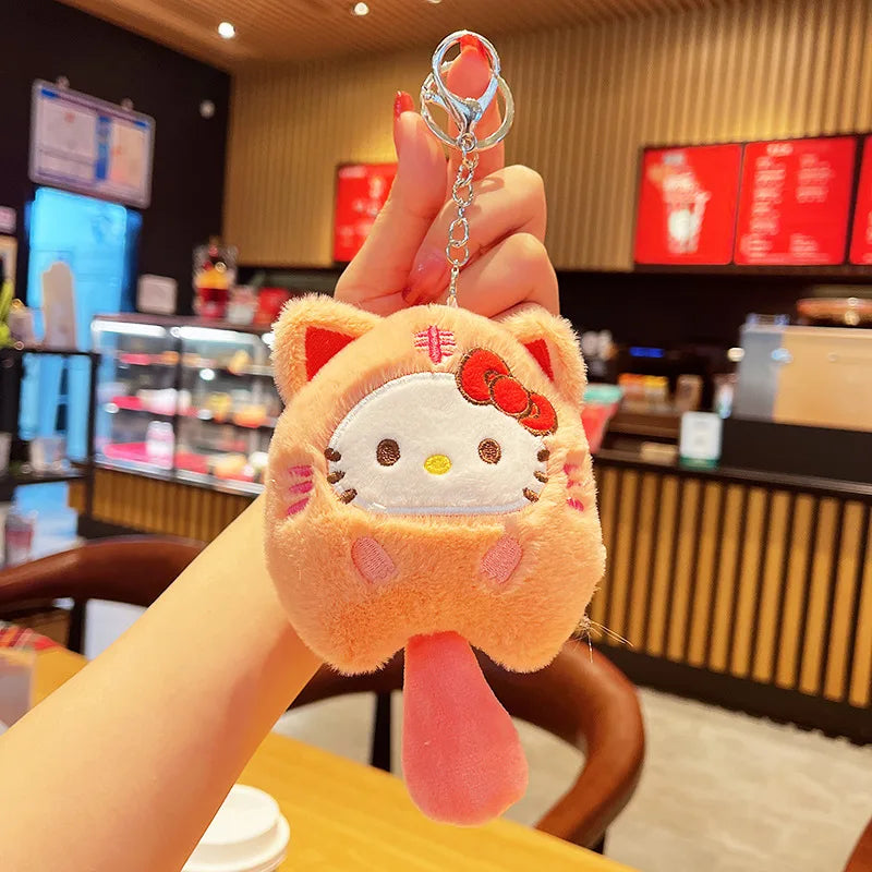 Sanrio Fish Plush Keychain Cartoon Sanrio Plush Cinnamoroll Kuromi Melody Pompompurin Keychain Anime Pendant Bag Decor Kid Gifts