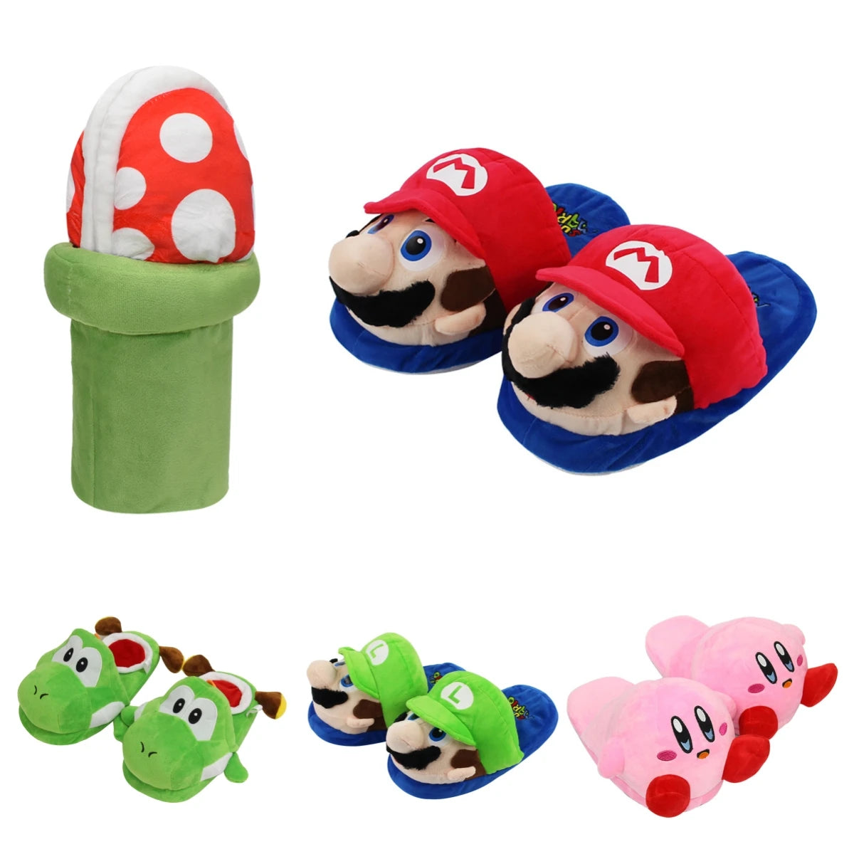 4 Styles Super Mario Luigi Yoshi Poison Piranha Plant Plush Slipper Kirby Plushie Doll Slippers for Boys Girls Birthday Gift