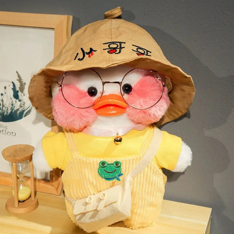 30cm Kawaii Cafe White Duck Stuffed Plush Animals Toy Wear Glasses And Hoodie Soft Doll Girl Birthday Creative Gift For Children