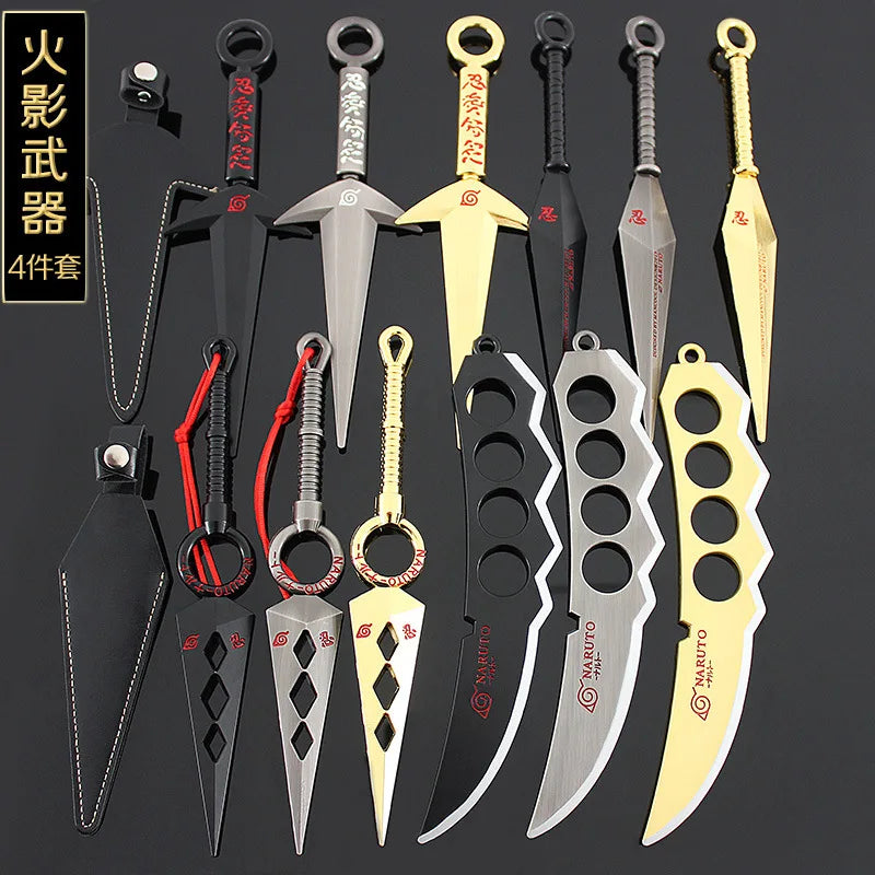 Naruto Weapon Uzumaki Naruto 4pcs/Box Spade Vere Katana Swords Samurai Real Steel Anime Weapons Keychains Boy Toy Birthday Gifts