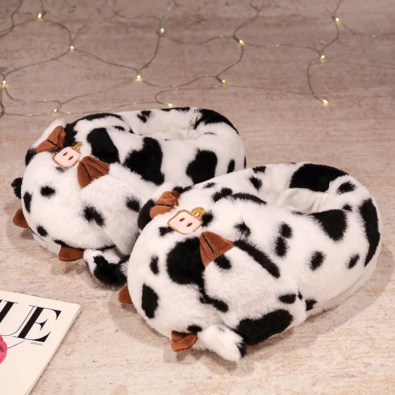 Kawaii Plush Cattle&Dog&Pig&Cat Slippers Cartoon Cute Soft Stuffed Animals Plushy Shoes Winter Indoor Warm Slipper Elegant Gift