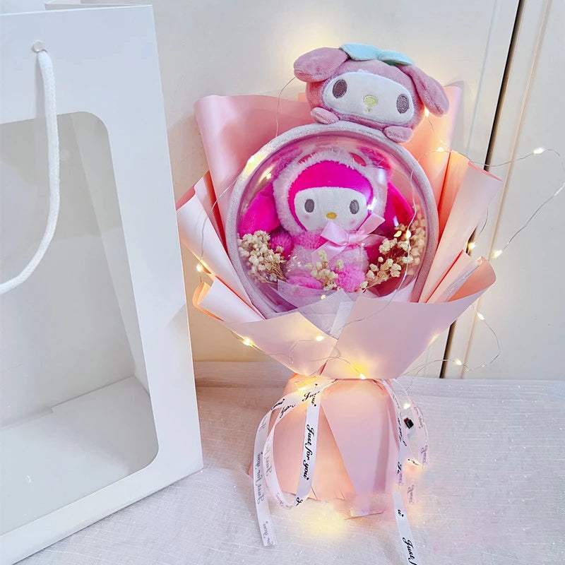 My Melody Anime Kuromi Plush Toy Cinnamoroll Handmade Cartoon  Flower Bouquet Valentine's Day Christmas Birthday Holiday Gifts