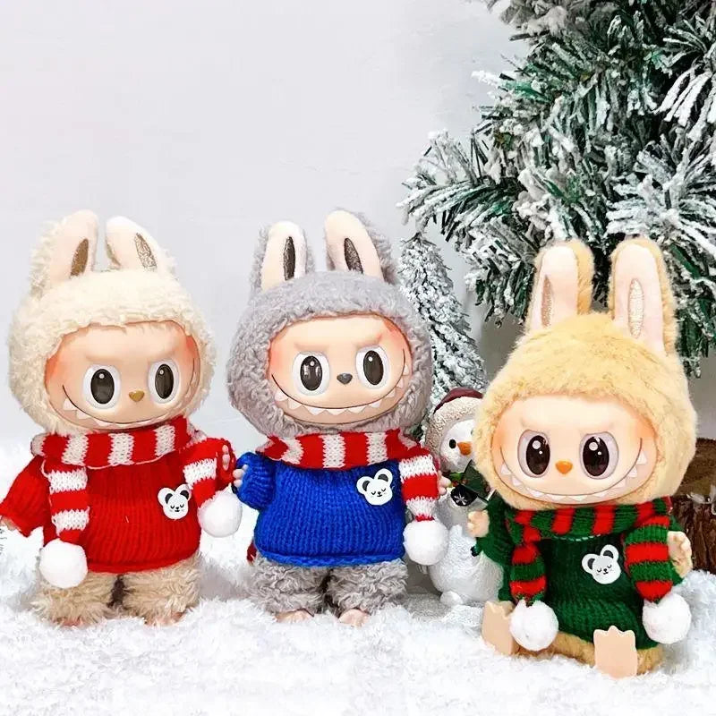 17cm Mini Plush Doll'S Clothes Outfit Accessories For Labubu Idol V1 V2 Christmas winter dress up sweater scarf Clothing Gift