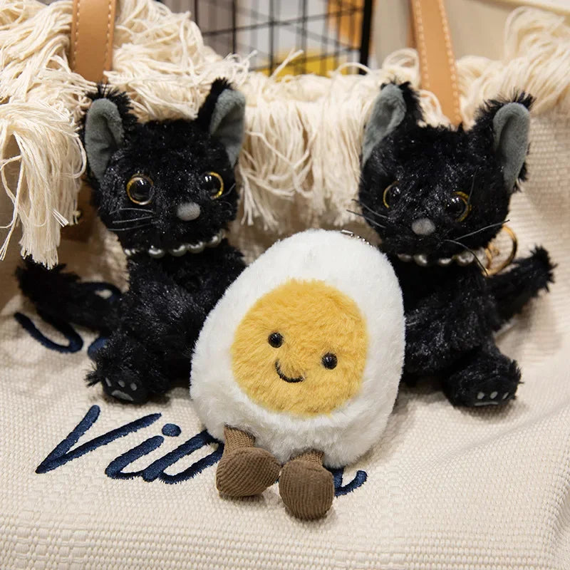 Cute Expression Pillow Cute Boiled Egg/Black Cat Plush Pendant Toy Soft Stuffed Creative Simulation Egg Doll Valentine Day Gift