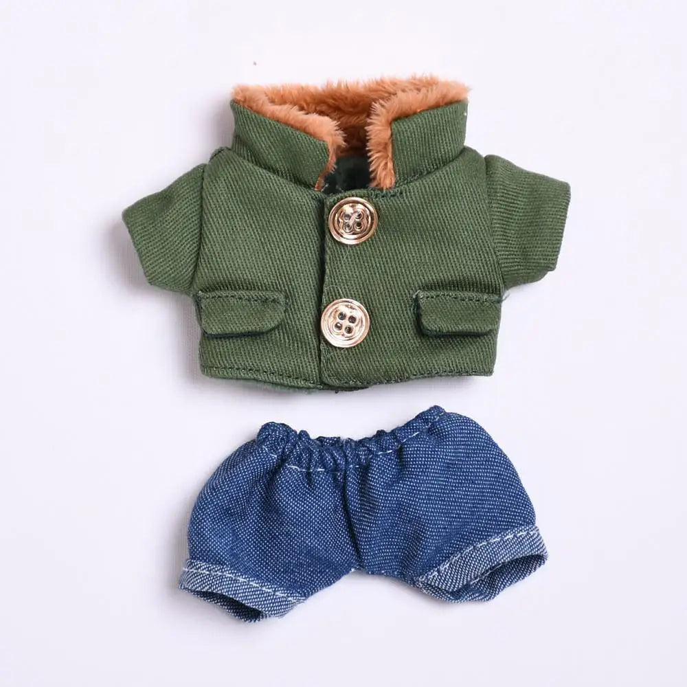 17cm Mini Plush Doll'S Clothes Outfit Accessories For Korea Kpop Exo Labubu Idol V1 V2 Green coat hat set Clothing Gift