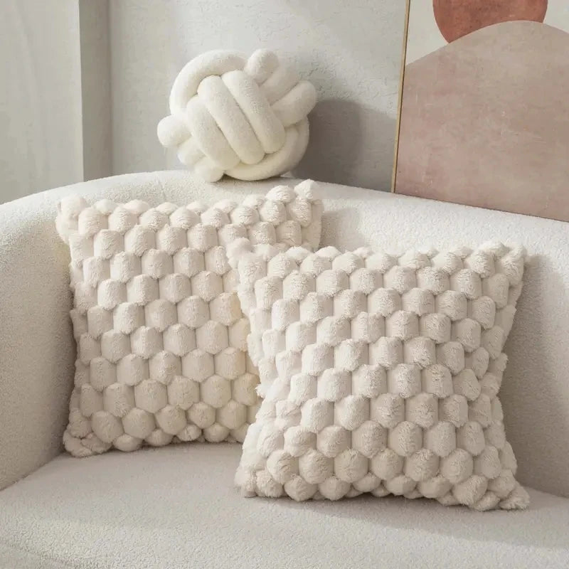 1pcs Pineapple Grid Turtle Pattern 3D Soft Plush Throw Pillowcase,Cream White For Living Room Sofa Bedroom Home Room Decor