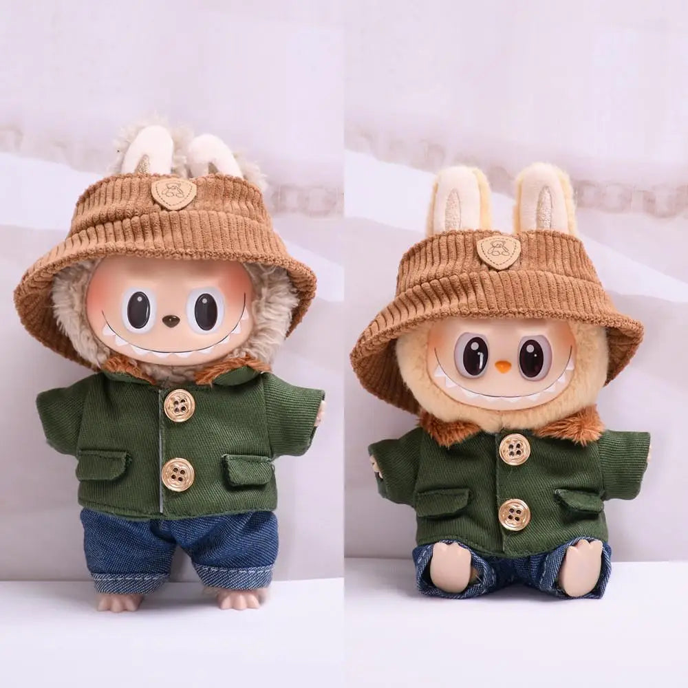 17cm Mini Plush Doll'S Clothes Outfit Accessories For Korea Kpop Exo Labubu Idol V1 V2 Green coat hat set Clothing Gift