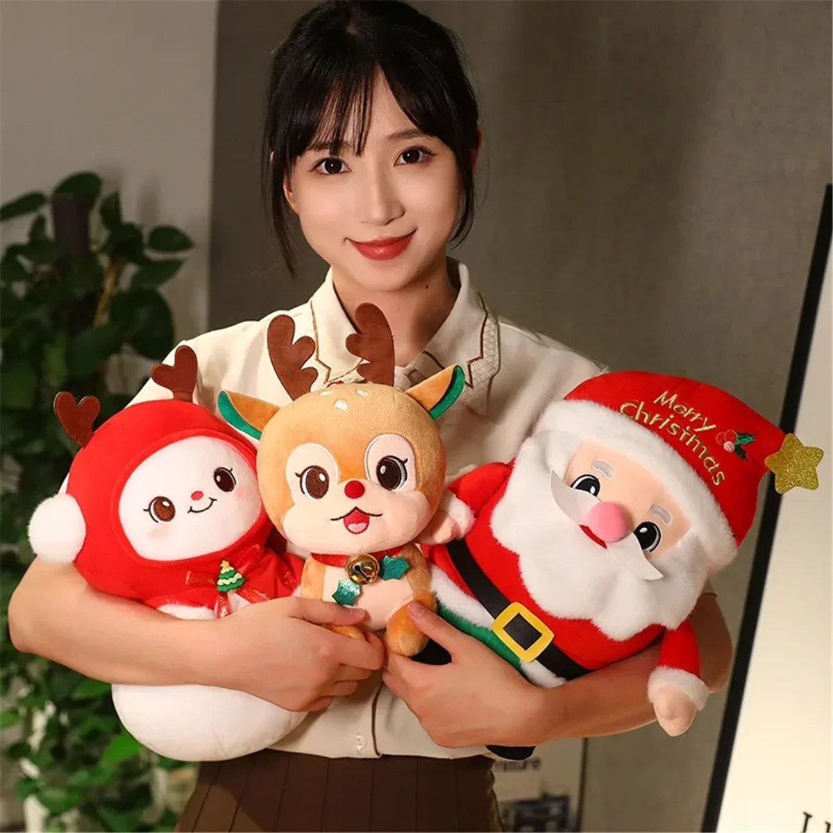 New Funny Creative Christmas Series Apple Deer Tree Snowman Soft Plush Toys Sofa Decoration Birthday Festival Present