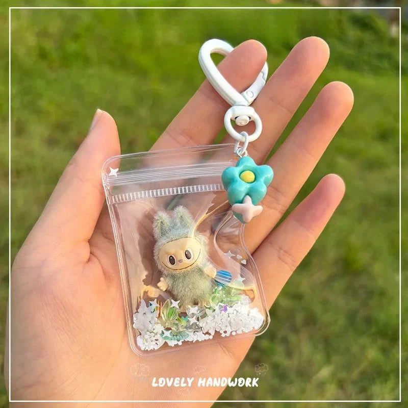 New Erchuang Plush Mini Labubu Rubble Vinyl Cute Grain Baby Walk Bag Mobile Pendant Cute Keychain Gift