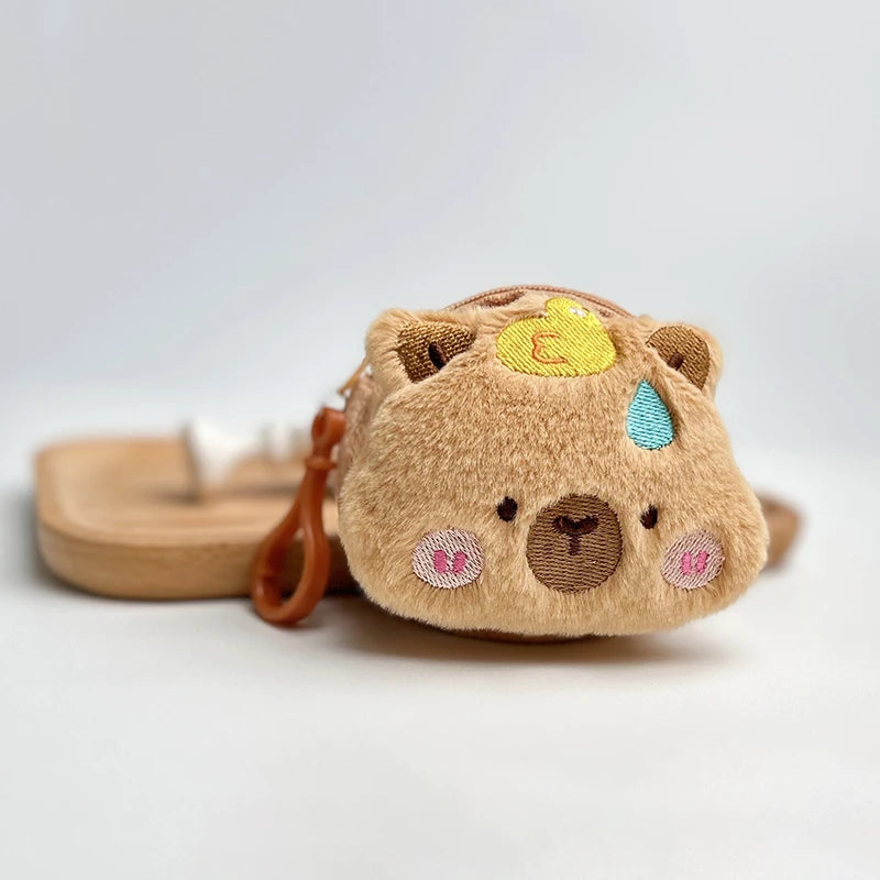 Cute Cartoon Creative Capybara Plush Coin Purse Zipper Purse Keychain Small Headphone Lipstick Bag Mini Wallet Money Bag Gifts