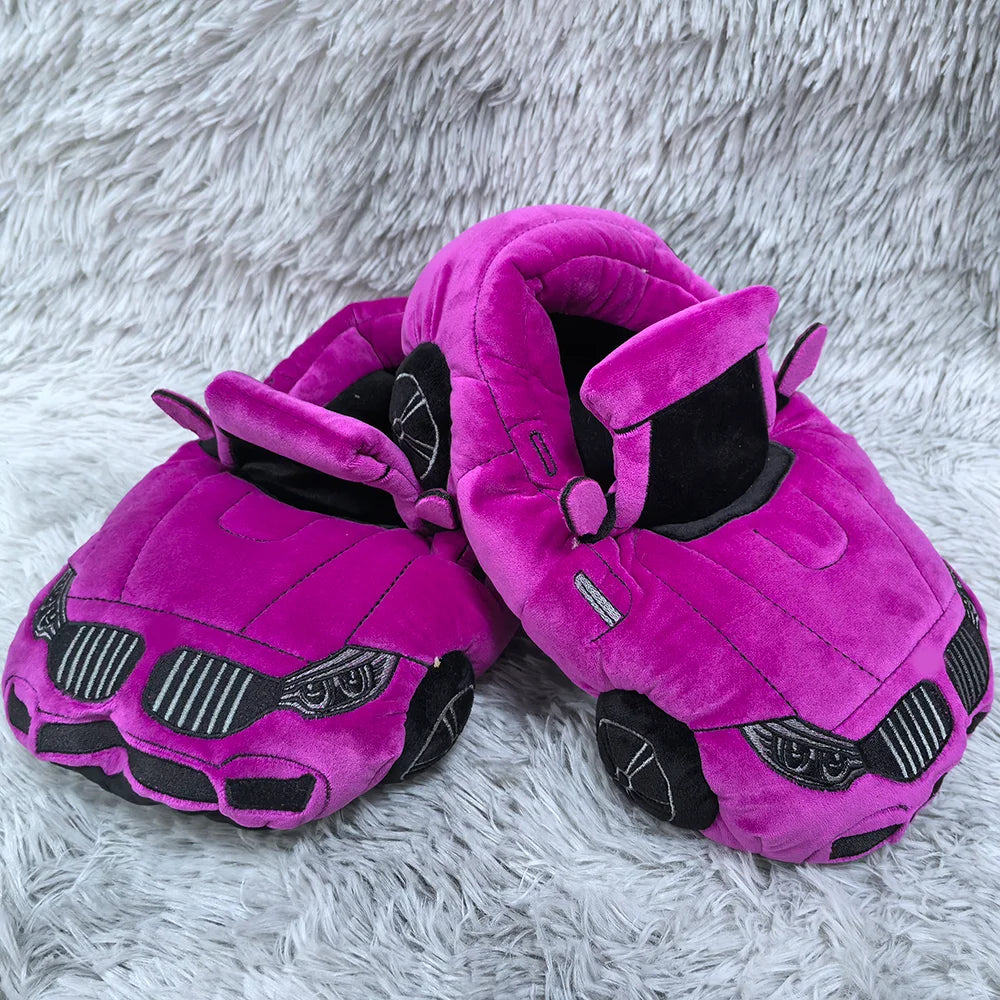 MyRytanda Funny CAR Shape Plush Slippers Christmas Women Men Sports Car Warm Soft House Shoes Adults Fashion Vehicle Shoes