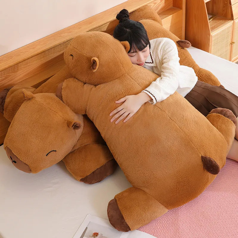 Giant Kawaii Capybara Plush Doll Floor Mat High Quality Animal Brown Capybara Plush Carpet Home Decor Gift For Boys And Girls