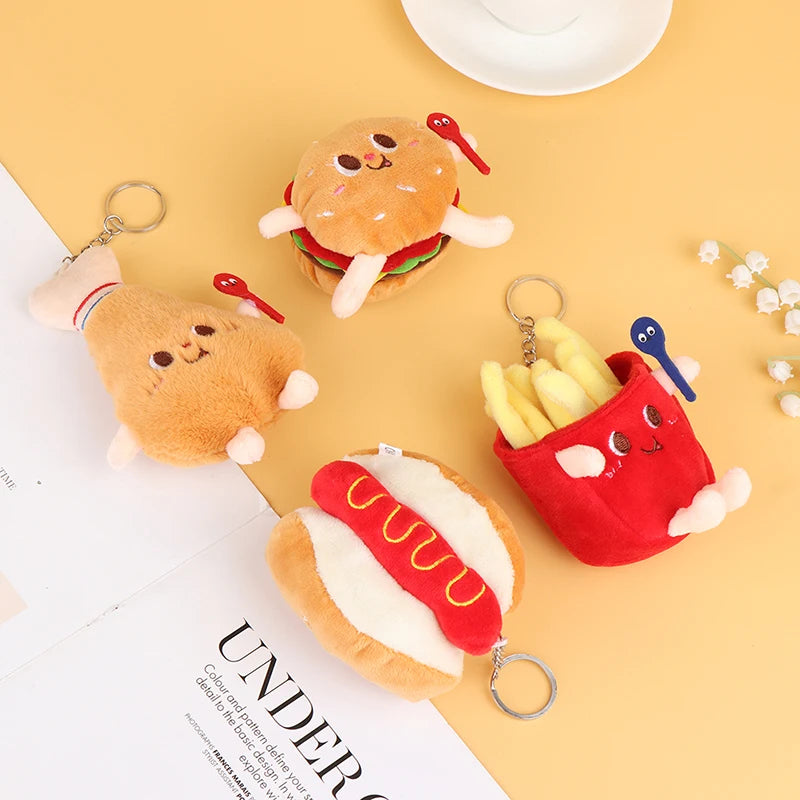 1Pc Food Plush Keychain Hamburger Hot Dog French Fries Doll Soft Stuffed Plush Pendant Kid Gifts Toys