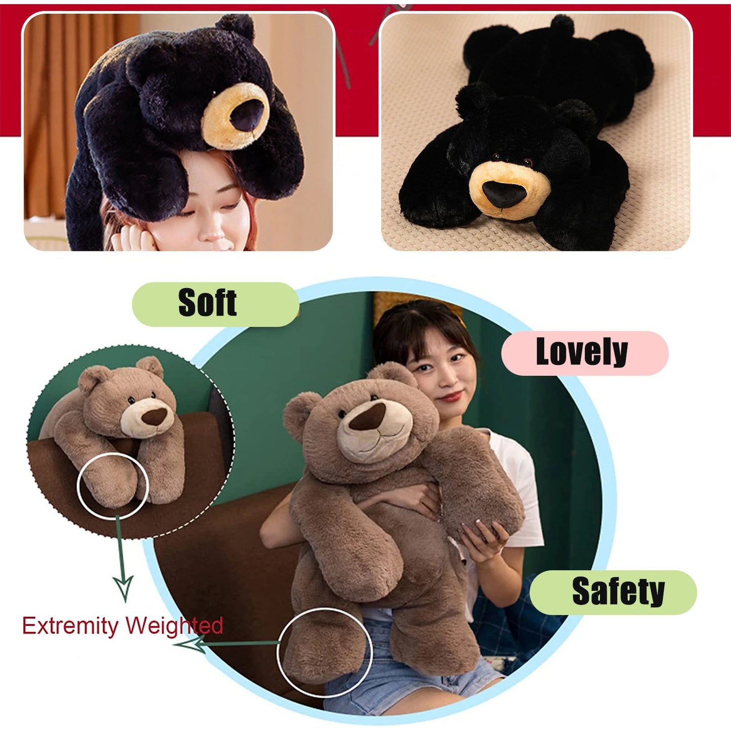 Weighted Stuffed Animal Plushie Cute Pillow Stuffed Animals Tummy Plush Toy Soft Pillow For Kids Hug Bear Doll