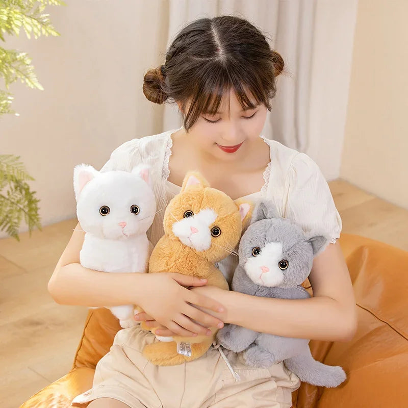 26CM Simlation Sit Kitten Plush Toys Fluffy Cat Stuffed Animal Pet Doll Black Orange Gray White Gray Cat Plushie Toys