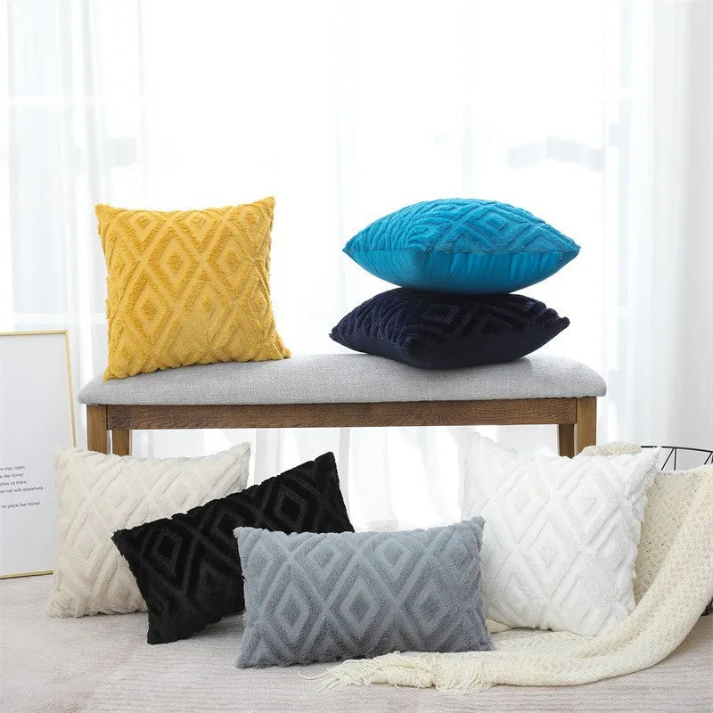 Modern Simple Rhombus Jacquard Plush Throw Pillow Cover SofaPillow Nordic Style Office Waist Bedside Cushion Car ThrowPillow