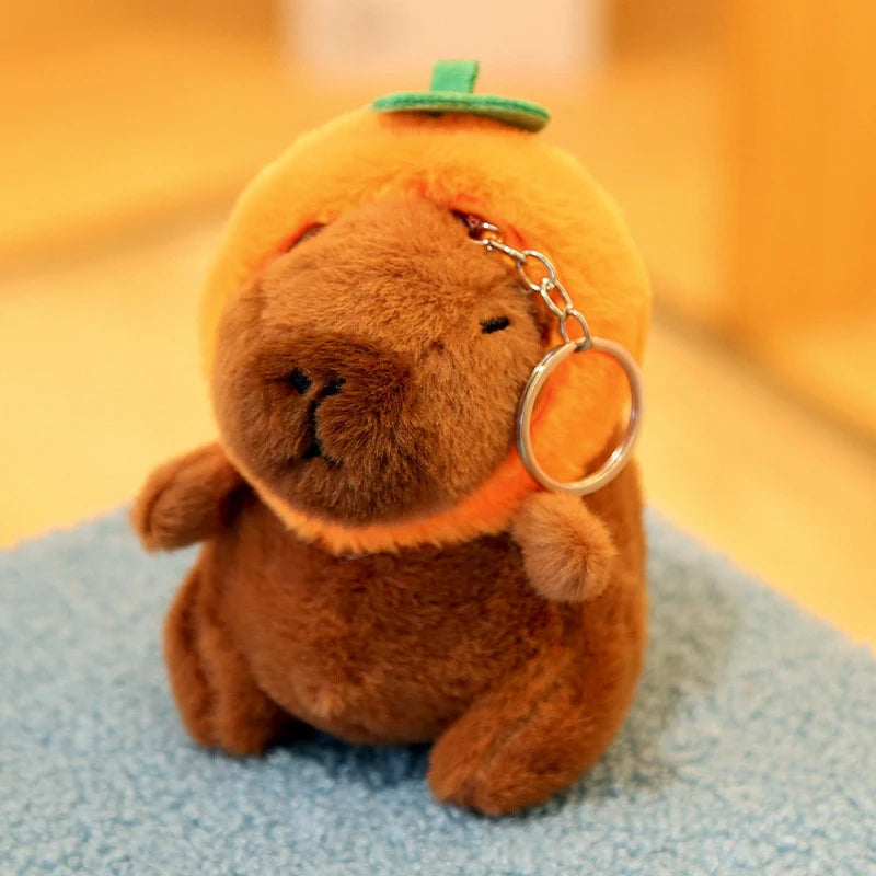 Cute Capybara Plush Toy Doll Keychain Stuffed Animals Capibara With Fruit Backpack Pendant Keyring Birthday Christmas Gift