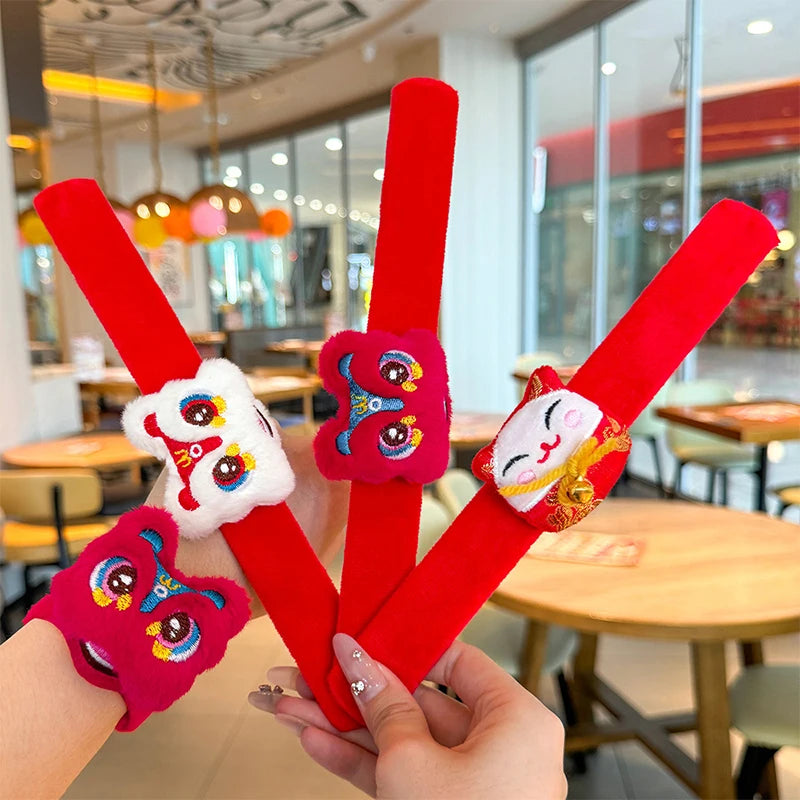 Chinese New Year Awakening Lion Plush Toys Wrist Clap Bracelet For Women Men Cute Cartoon Spring Festival Wristband Gifts