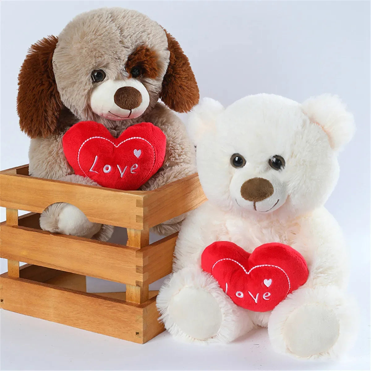 New 25cm Lovely Heart bear Fluffy Bear& Dog Stuffed Bear Soft Cute Animal Plush Toys For Lovers Birthday Gifts Valentine's Day