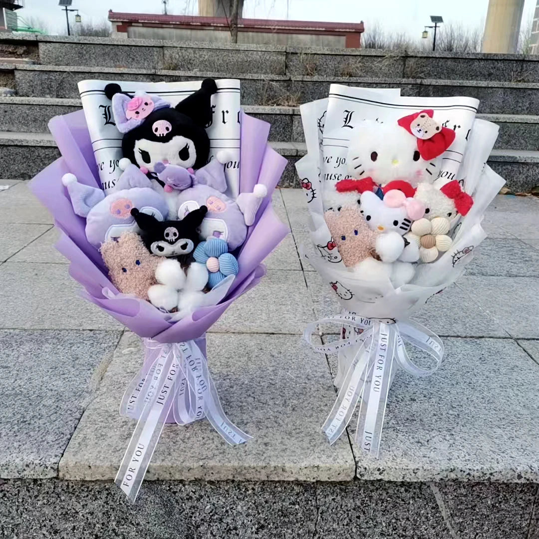 Anime Hello Kitty Kuromi Plush Doll Toy Cinnamoroll Sanrioed Anime Doll Toy Bouquet Valentine's Day Birthday Christmas Gift