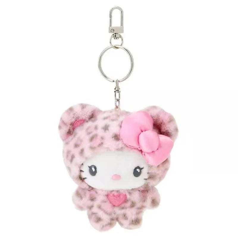 New Sanrio Character Peripheral Leopard Print Bear Series Cute Hello Kitty Plush Pendants Kawaii Bag Decoration Children'S Xmas